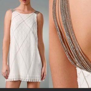 Alice & Olivia White Chain Strap Beaded Dress
